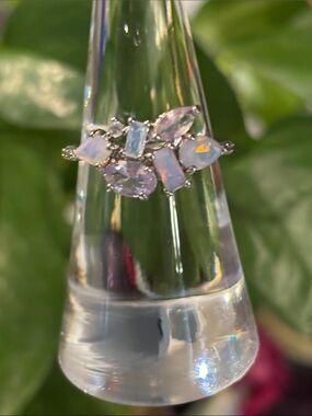Silver Opal Cluster Ring - Pink Opalescent Stones